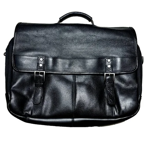 Samsonite Black Classic Leather Flapover Business Satchel Bag—Fits‎ 2 Laptops - Picture 3 of 16